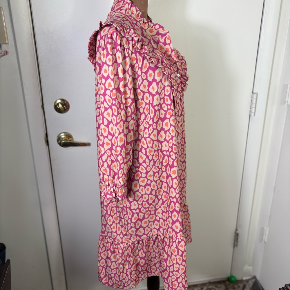 Michelle McDowell Women’s Sz L Printed Ruffle Collar Morgan Shift Dress pockets - Picture 3 of 8